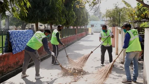 Sanitization of streets due to Coronavirus or Covid-19. Stock Footage 128122774