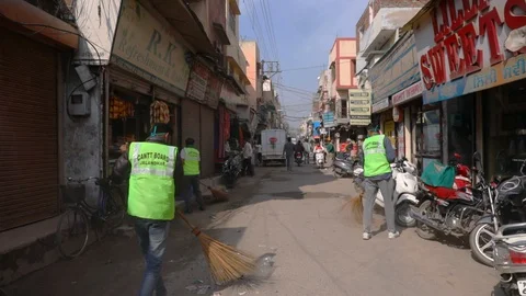 Sanitization of streets due to Coronavirus or Covid-19. Stock Footage 128122819