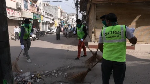 Sanitization of streets due to Coronavirus or Covid-19. Stock Footage 128122862