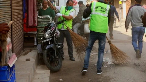 Sanitization of streets due to Coronavirus or Covid-19. Stock Footage 128122933