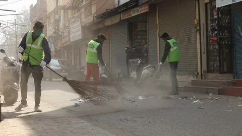 Sanitization of streets due to Coronavirus or Covid-19. Stock Footage 128123045