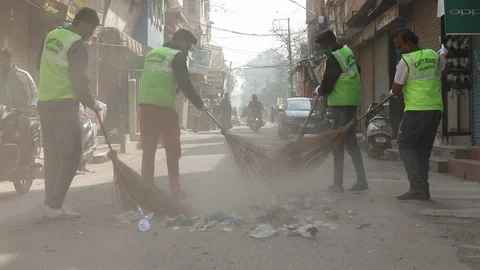 Sanitization of streets due to Coronavirus or Covid-19. Stock Footage 128123103