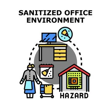 Sanitized office environment preventing data hazards and risks Stock Illustration