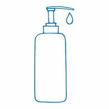 Sanitizer dispenser. Liquid soap vector line. Corona virus prevention. Hand Stock Illustration