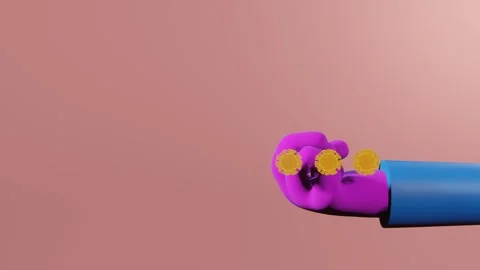 Sanitizer drop falling onto palm and removing corona viruses and other germs 3D 動画素材 145338275