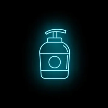 Sanitizer liquid soap pump bottle neon icon glow Stock Illustration