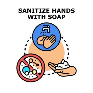 Sanitizing hands with soap cleaning virus bacteria Stock Illustration
