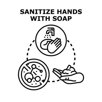 Sanitizing hands with soap cleaning virus bacteria Stock Illustration