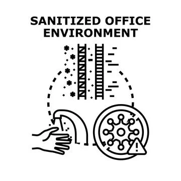 Sanitizing office environment protecting employees from virus spreading Stock Illustration