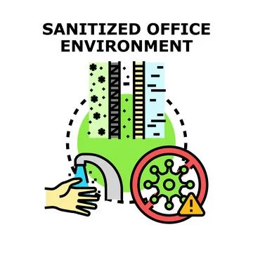 Sanitizing office environment protecting employees from virus spreading Stock Illustration