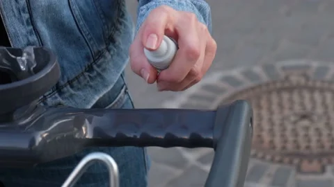 Sanitizing shopping cart. Stock Footage 201306916