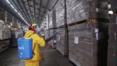 Sanitizing spray COVID-19 preventive measures IV Video stock 156117895