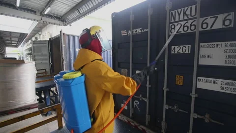 Sanitizing spray COVID-19 preventive measures VII Video stock 156118738