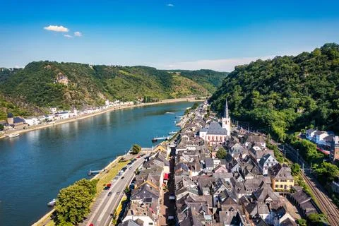 Sankt Goar town in Germany panoramic view. Sankt Goar is a small town in Rh.. Stock Photos