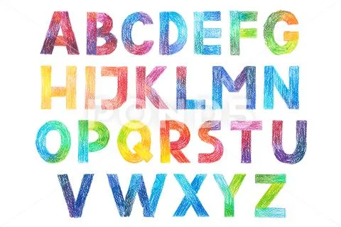Sans Serif Gothic Grotesk alphabet drawing in color pencils Stock Illustration