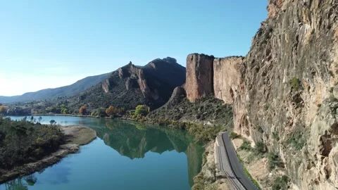 Sant Llorenç de Montgai between mountains and lakes Stock Footage 235333633