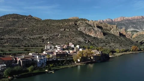 Sant Llorenç de Montgai between mountains and lakes Stock Footage 235333902
