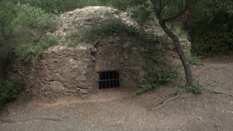 Sant Llorenc Obac icehouse ice pit historical rocks stone old forest Stock Footage 317629488