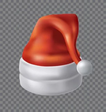 Santa 3d cap. Claus hat isolated on transparent background white fur and po.. Stock Illustration