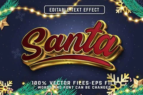 Santa 3d editable Text Effect With Golden Style Premium Vectors Illustrazione stock