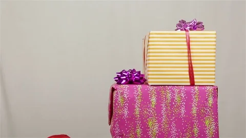Santa is admiring of gifts Stock Footage 80353779