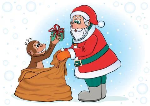 Santa and monkey Stock Illustration