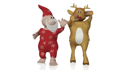 Santa and Rudolph dancing Stock Footage 33467057