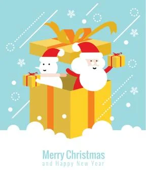 Santa and snowman inside the box. christmas and happy new year concept. Stock Illustration