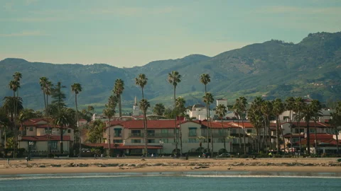 Santa Bárbara beach town showing people walking on the shore Stock Footage 341664083
