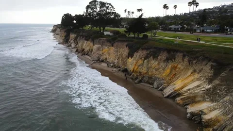 Santa Barbara, CA ocean front with mountains aerials blue sky 4 Stock Footage 155556644