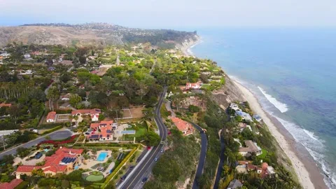Santa Barbara, CA ocean front with mountains aerials blue sky 2 Stock Footage 155557090