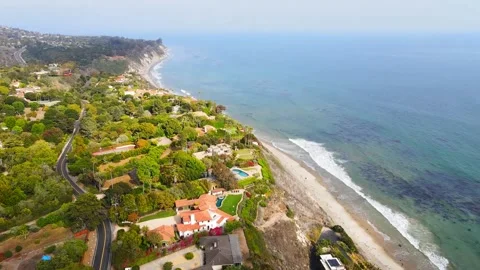 Santa Barbara, CA ocean front with mountains aerials blue sky 3 Stock Footage 155557226