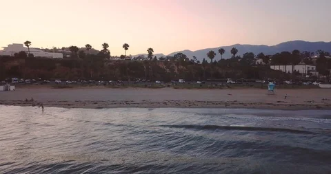 Santa Barbara drone sunset beach view Stock Footage 95754381