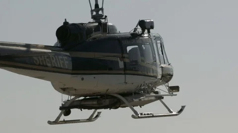 Santa Barbara Sheriff UH-1 Hover on deck @120 fps Stock Footage
