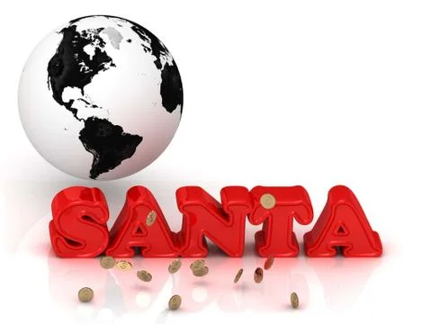 SANTA - bright color letters, black and white Earth on a white background Stock Illustration