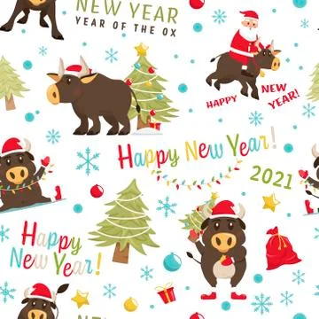Santa Bull Seamless Pattern イラスト素材