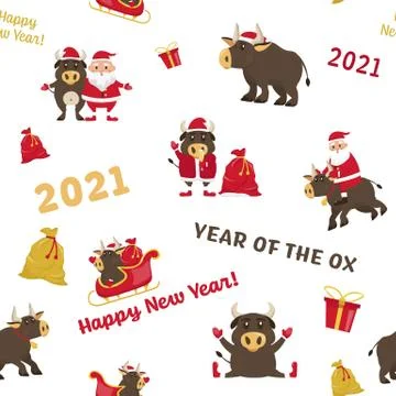 Santa Bull Seamless Pattern Stock Illustration