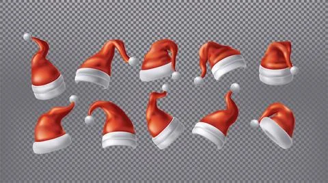 Santa cap. 3d hat, Claus snow ornament, merry Xmas and new year Christmas 스톡 일러스트