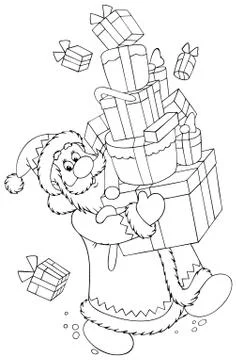 Santa carrying a large stack of gifts Stock Illustration