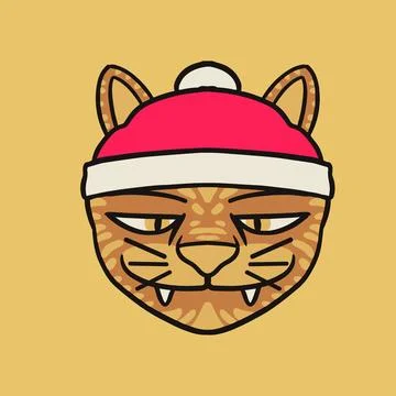 Santa cat cool and bold design for sticker or print design Stock Illustration