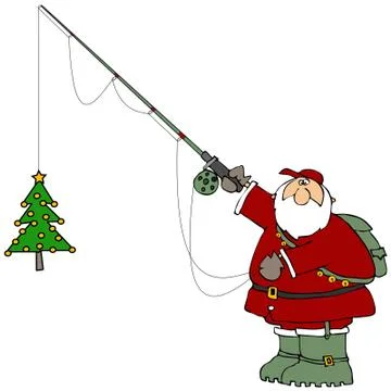 Santa catching a Christmas tree Illustrazione stock