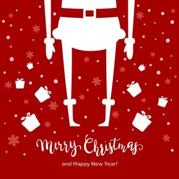 Santa with Christmas Gift Boxes on Red Background Stock Illustration