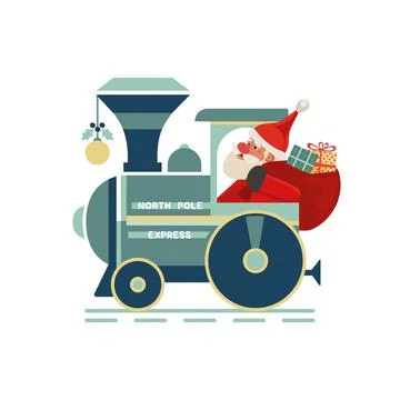 Santa Christmas steam engine train cute flat icon Stock Illustration