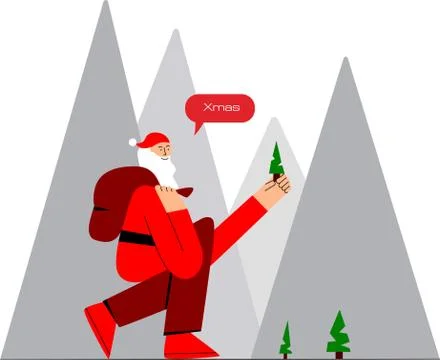 Santa with Christmas tree. Flat vector illustration isolated on white background Stock Illustration