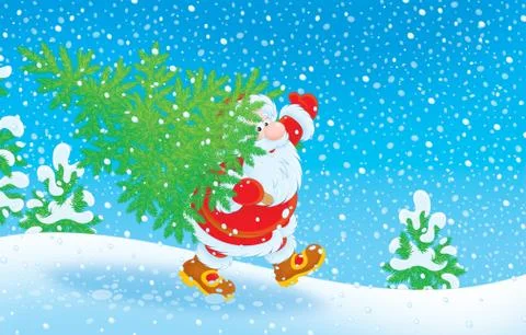 Santa with a Christmas tree Stock Illustration