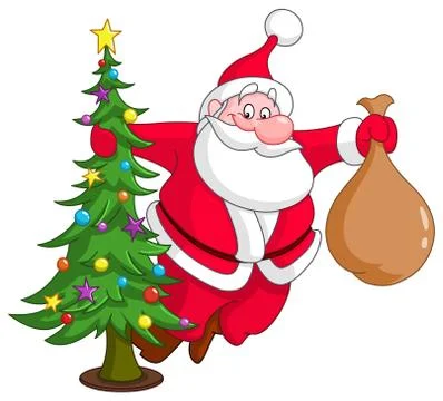 Santa with Christmas tree Stock Illustration