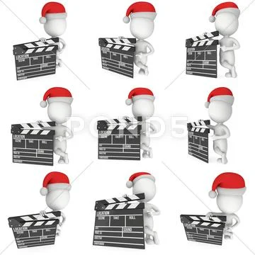 Santa with cinema clapperboard set. Stock Illustration