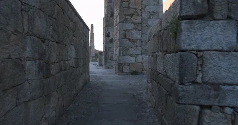 Santa Clara Aqueduct in Vila do Conde, Portugal walking forward by pillars Stock Footage 132202971