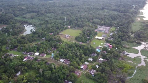 Santa clara de ojeal amazon river village aerial view in the rainforest Stock Footage 337279741