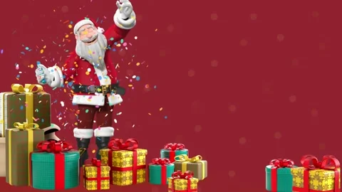 Santa Claus 3D Animation with red Christmas background Stock Footage 224505331